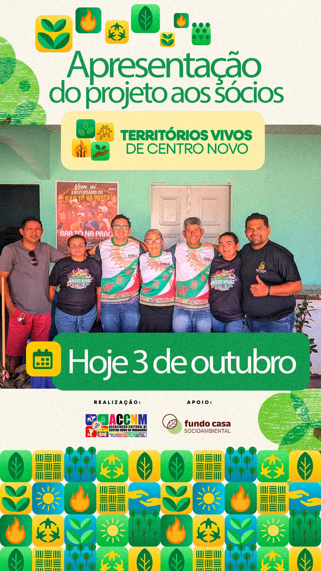 Arte do projeto Territórios Vivos de Centro Novo com foto dos sócios da ACCNM